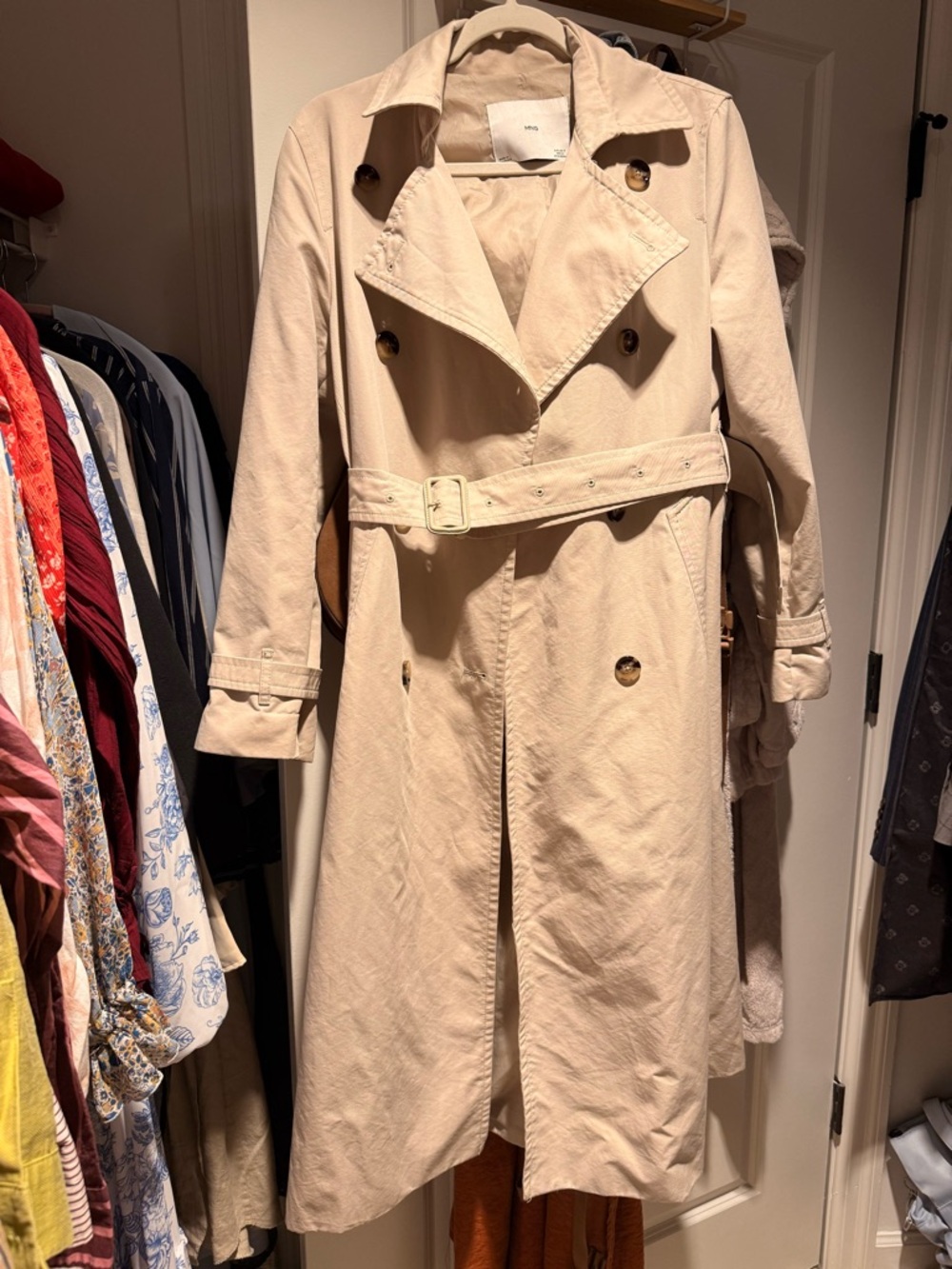 Mango Light Beige Double-Breasted Trench Coat